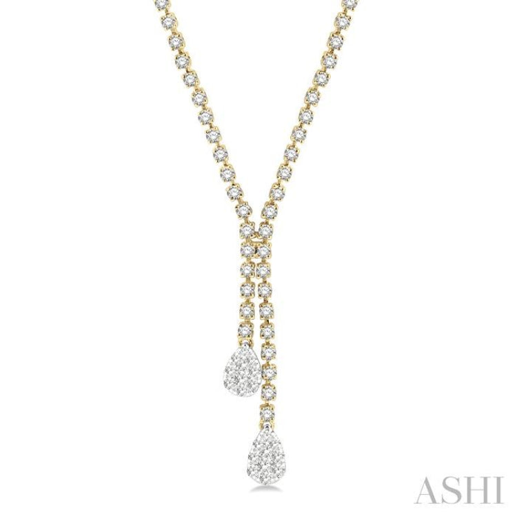 2 5/8 Ctw Lovebright Pear Shape Round Cut Diamond Fashion 'Y' Necklace in 14K Yellow & White Gold