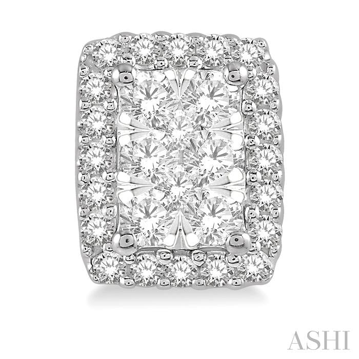 1/2 Ctw Emerald Shape Lovebright Round Cut Diamond Stud Earrings in 14K White Gold
