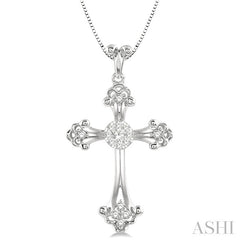 1/4 Ctw Art Deco Lovebright Round Cut Diamond Cross Pendant in 14K White Gold with chain
