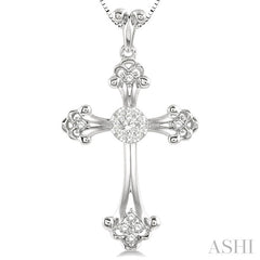 1/4 Ctw Art Deco Lovebright Round Cut Diamond Cross Pendant in 14K White Gold with chain