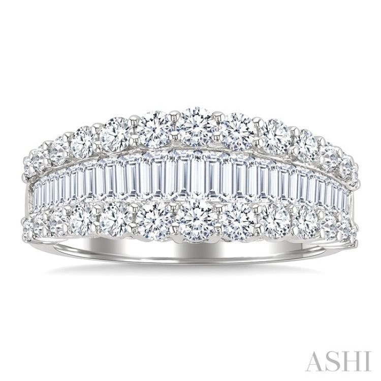 1 5/8 Ctw Baguette and Round Cut Diamond Fashion Band in 14K White Gold