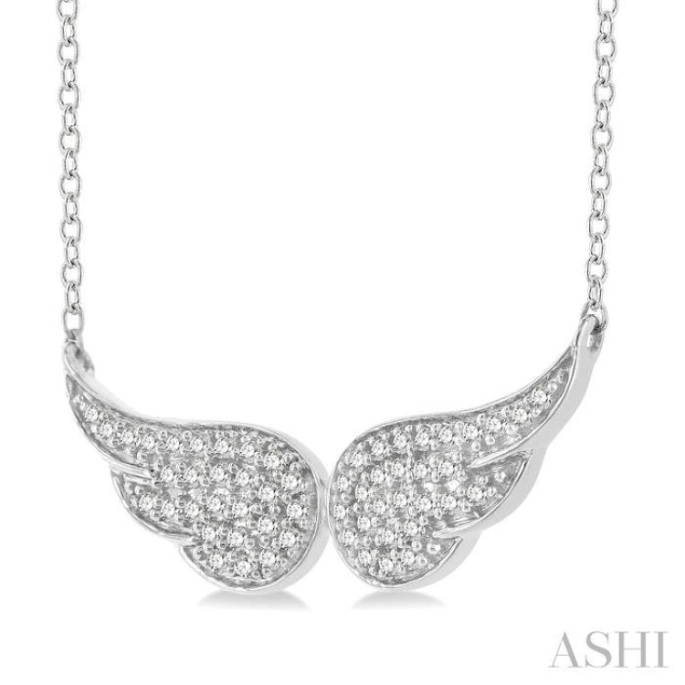 1/6 Ctw Petite Angel Wing Round Cut Diamond Fashion Pendant With Chain in 10K White Gold