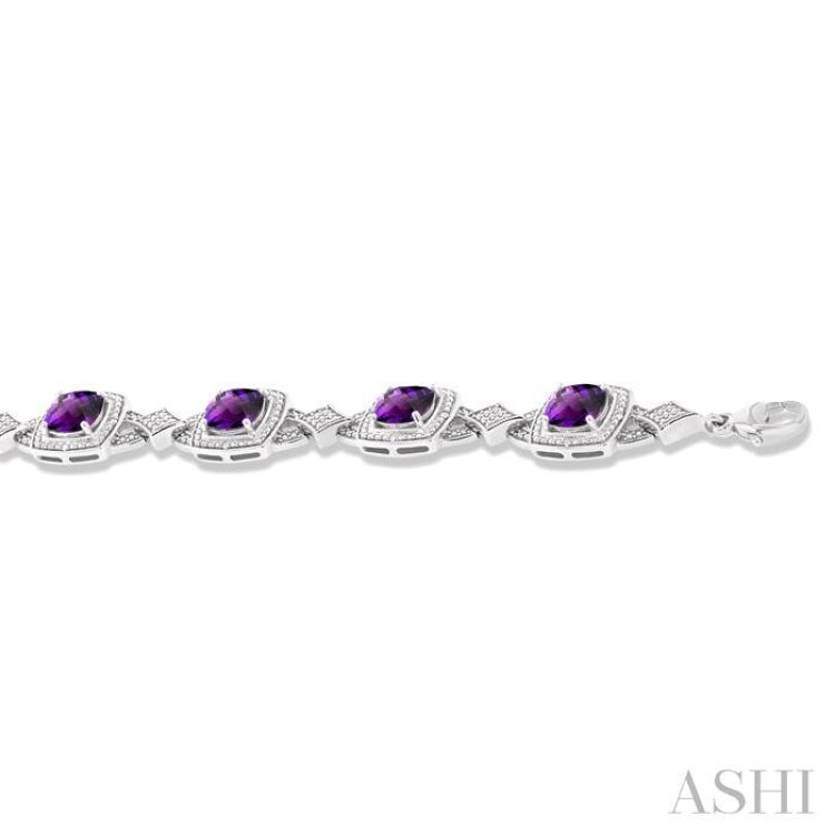 7X7 MM Cushion Shape Amethyst and 1/10 Ctw Round Cut Diamond Semi-Precious Bracelet in Sterling Silver