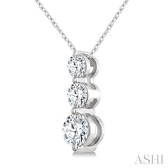 3/4 Ctw Round Cut Diamond Three-Stone Snowman Pendant With Chain in 14K White Gold
