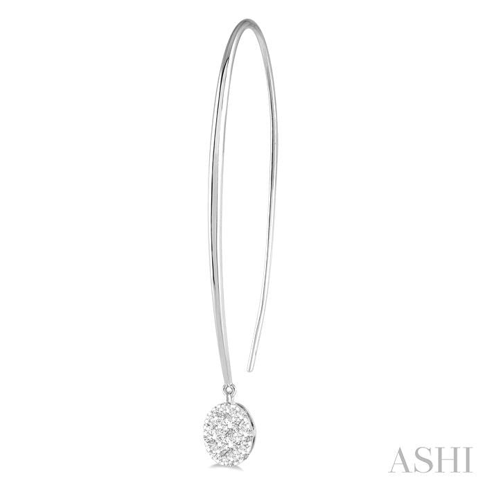 1/2 Ctw Oval Shape Dangler Lovebright Round Cut Diamond Earring in 14K White Gold