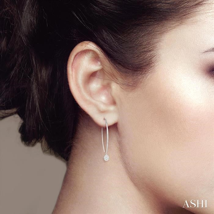 1/2 Ctw Oval Shape Dangler Lovebright Round Cut Diamond Earring in 14K White Gold