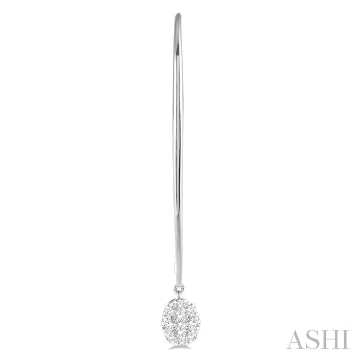 1/2 Ctw Oval Shape Dangler Lovebright Round Cut Diamond Earring in 14K White Gold