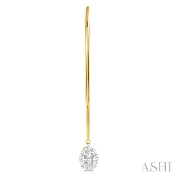 1/2 Ctw Oval Shape Dangler Lovebright Round Cut Diamond Earring in 14K Yellow and White Gold