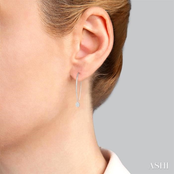 1/3 Ctw Oval Shape Dangler Lovebright Round Cut Diamond Earring in 14K White Gold
