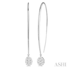 1/3 Ctw Oval Shape Dangler Lovebright Round Cut Diamond Earring in 14K White Gold