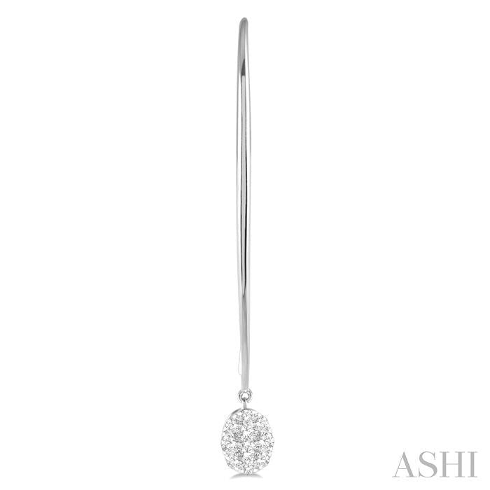1/3 Ctw Oval Shape Dangler Lovebright Round Cut Diamond Earring in 14K White Gold