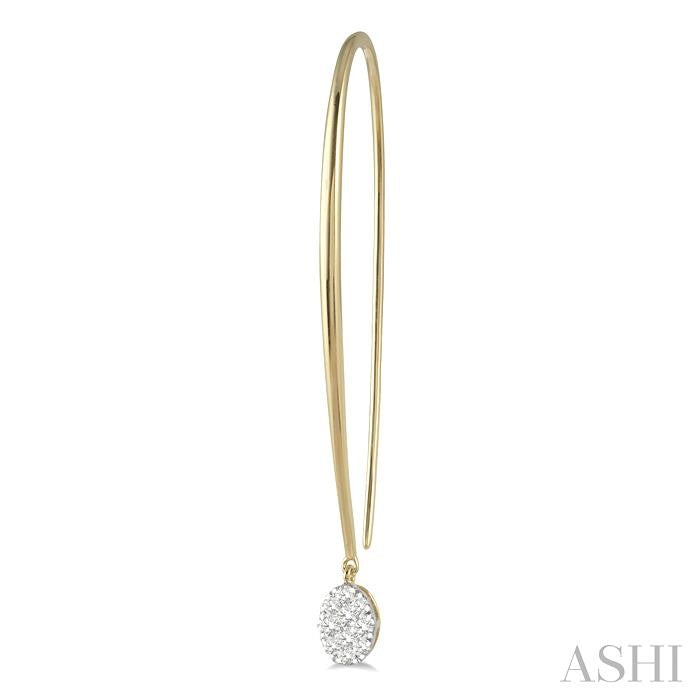 1/3 Ctw Oval Shape Dangler Lovebright Round Cut Diamond Earring in 14K Yellow and White Gold