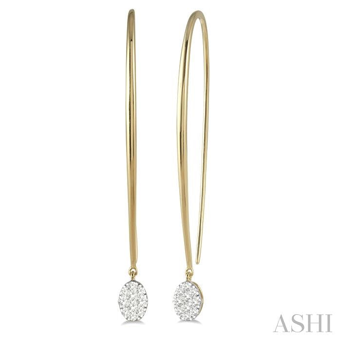 1/3 Ctw Oval Shape Dangler Lovebright Round Cut Diamond Earring in 14K Yellow and White Gold