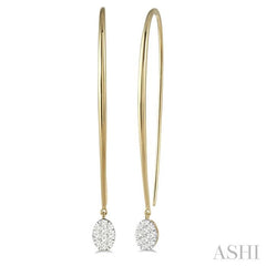 1/3 Ctw Oval Shape Dangler Lovebright Round Cut Diamond Earring in 14K Yellow and White Gold