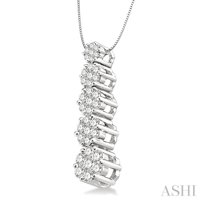1 Ctw Journey Diamond Pendant in 14K White Gold with Chain