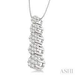 1 Ctw Journey Diamond Pendant in 14K White Gold with Chain