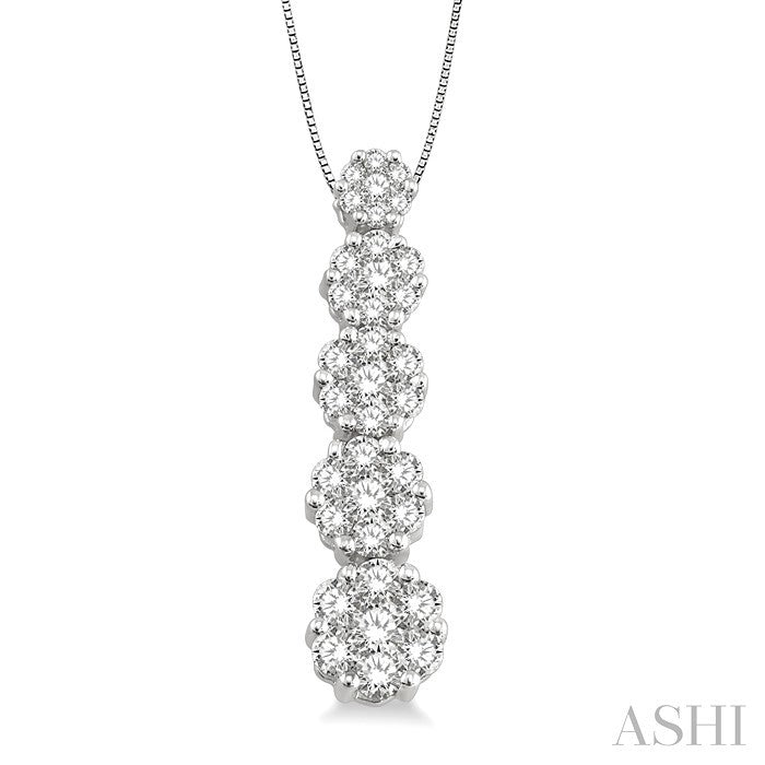 1 Ctw Journey Diamond Pendant in 14K White Gold with Chain