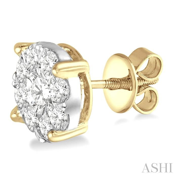 2 1/10 Ctw Lovebright Round Cut Diamond Stud Earrings in 14K Yellow and White Gold