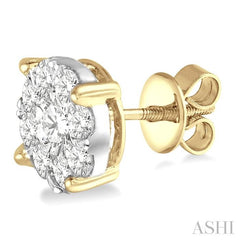 2 1/10 Ctw Lovebright Round Cut Diamond Stud Earrings in 14K Yellow and White Gold