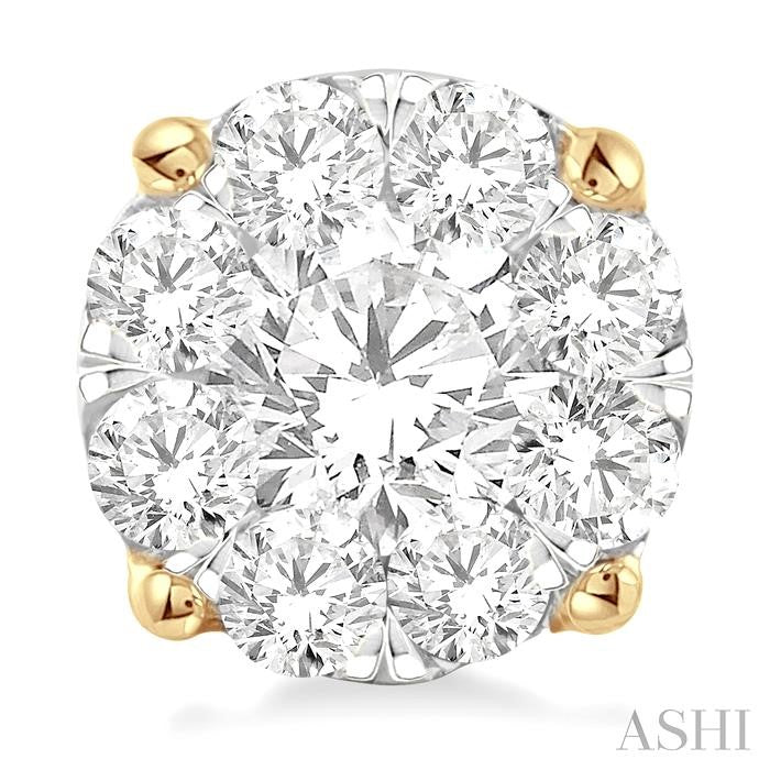 2 1/10 Ctw Lovebright Round Cut Diamond Stud Earrings in 14K Yellow and White Gold