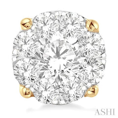 2 1/10 Ctw Lovebright Round Cut Diamond Stud Earrings in 14K Yellow and White Gold