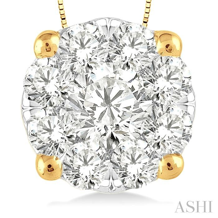 1 Ctw Lovebright Round Cut Diamond Pendant in 14K Yellow and White Gold with Chain