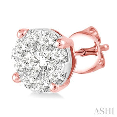 1 Ctw Lovebright Round Cut Diamond Stud Earrings in 14K Rose and White Gold