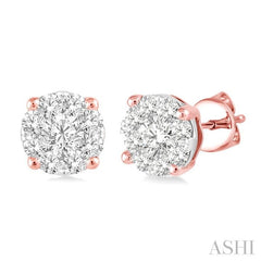 1 Ctw Lovebright Round Cut Diamond Stud Earrings in 14K Rose and White Gold