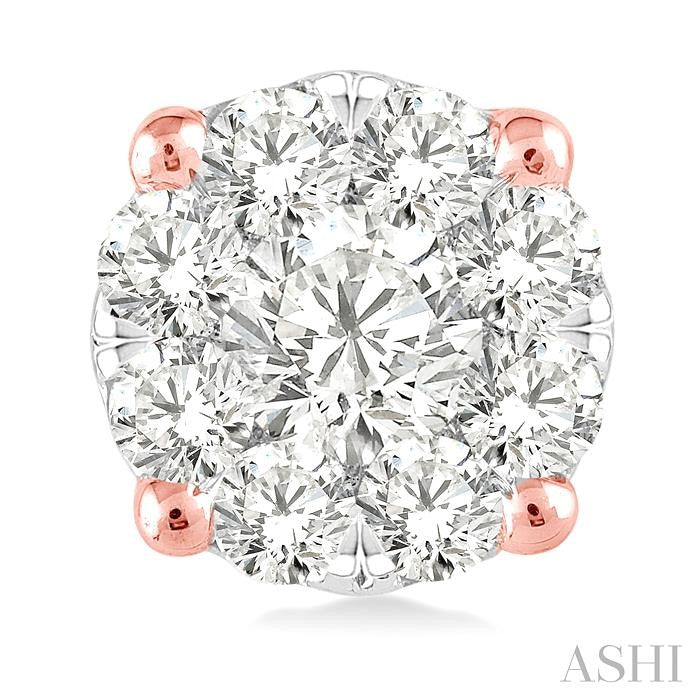 1 Ctw Lovebright Round Cut Diamond Stud Earrings in 14K Rose and White Gold