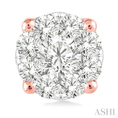 1 Ctw Lovebright Round Cut Diamond Stud Earrings in 14K Rose and White Gold