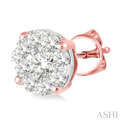 3/4 Ctw Lovebright Round Cut Diamond Stud Earrings in 14K Rose and White Gold
