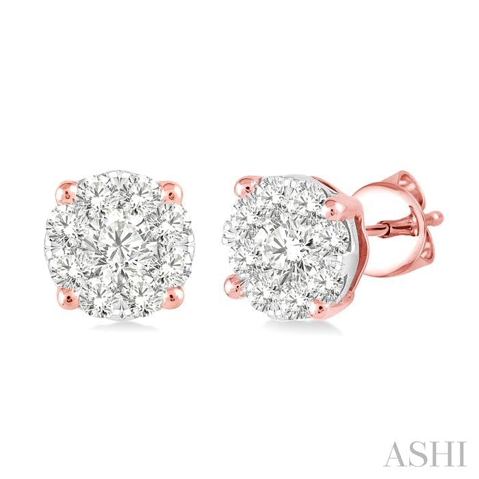 3/4 Ctw Lovebright Round Cut Diamond Stud Earrings in 14K Rose and White Gold