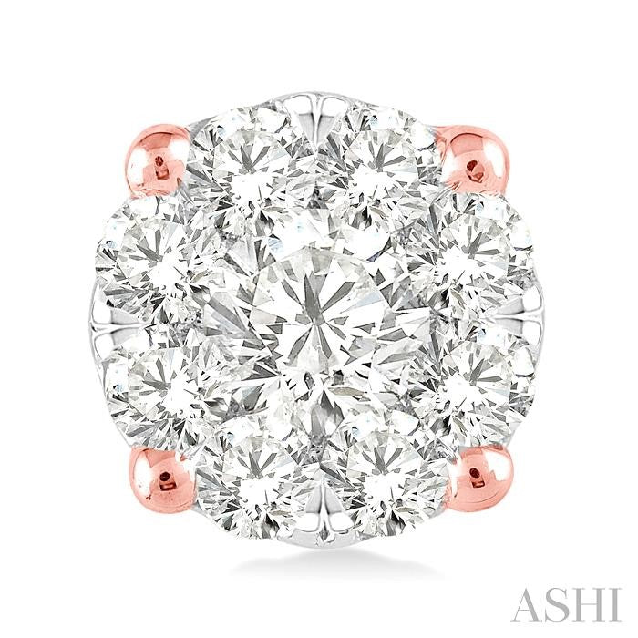 3/4 Ctw Lovebright Round Cut Diamond Stud Earrings in 14K Rose and White Gold