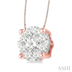 3/4 Ctw Lovebright Round Cut Diamond Pendant in 14K Rose and White Gold with Chain