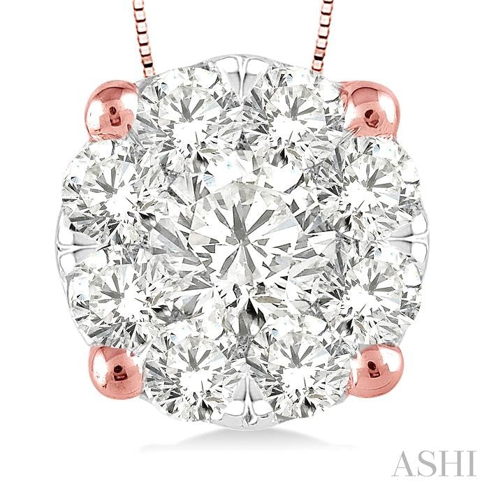 3/4 Ctw Lovebright Round Cut Diamond Pendant in 14K Rose and White Gold with Chain