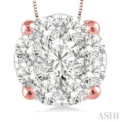 3/4 Ctw Lovebright Round Cut Diamond Pendant in 14K Rose and White Gold with Chain