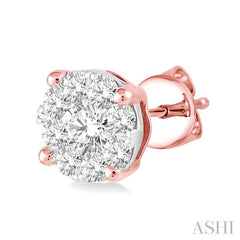 1/3 Ctw Lovebright Round Cut Diamond Stud Earrings in 14K Rose and white Gold