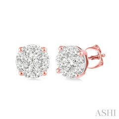 1/3 Ctw Lovebright Round Cut Diamond Stud Earrings in 14K Rose and white Gold