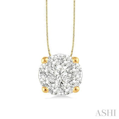 1/4 Ctw Lovebright Round Cut Diamond Pendant in 14K Yellow and White Gold with Chain
