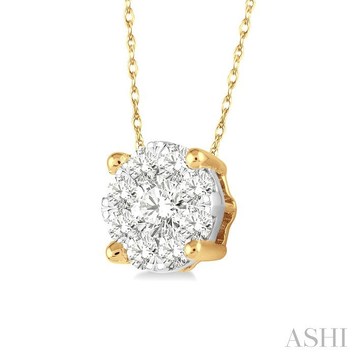 1/8 Ctw Round Cut Diamond Lovebright Pendant in 14K Yellow and White Gold with Chain