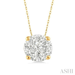 1/8 Ctw Round Cut Diamond Lovebright Pendant in 14K Yellow and White Gold with Chain