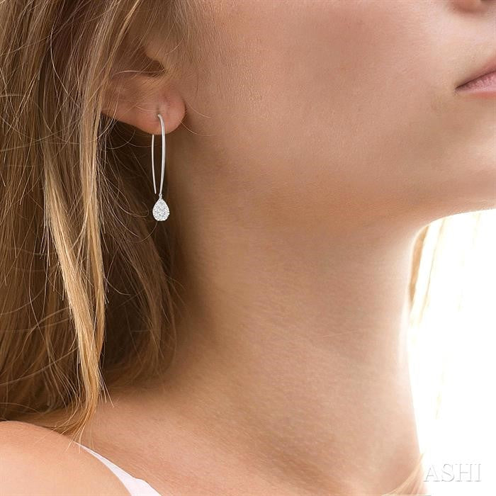 1/2 Ctw Pear Shape Dangler Lovebright Round Cut Diamond Earring in 14K White Gold
