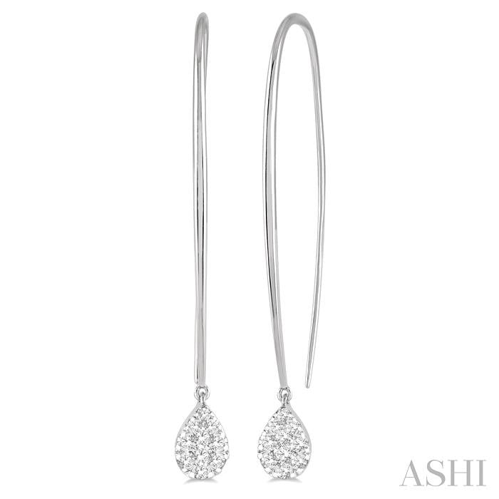 1/2 Ctw Pear Shape Dangler Lovebright Round Cut Diamond Earring in 14K White Gold