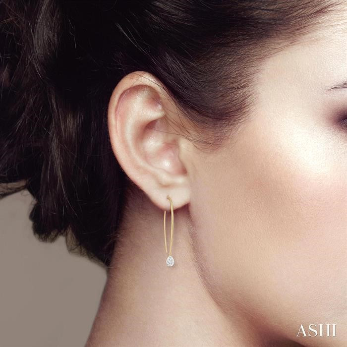 1/3 Ctw Pear Shape Dangler Lovebright Round Cut Diamond Earring in 14K Yellow and White Gold