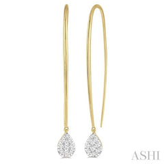 1/3 Ctw Pear Shape Dangler Lovebright Round Cut Diamond Earring in 14K Yellow and White Gold