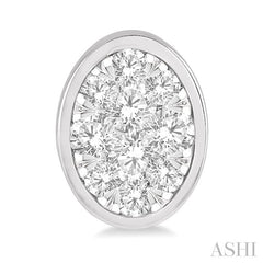 1 Ctw Oval Shape Lovebright Round Cut Diamond Bezel Stud Earring in 14K White Gold