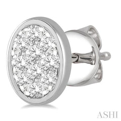 1/3 Ctw Oval Shape Lovebright Round Cut Diamond Bezel Stud Earring in 14K White Gold