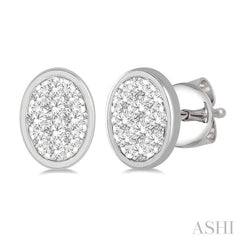 1/3 Ctw Oval Shape Lovebright Round Cut Diamond Bezel Stud Earring in 14K White Gold