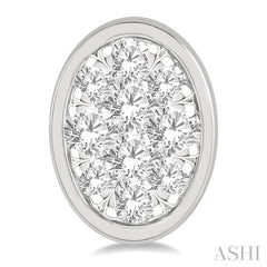 1/3 Ctw Oval Shape Lovebright Round Cut Diamond Bezel Stud Earring in 14K White Gold
