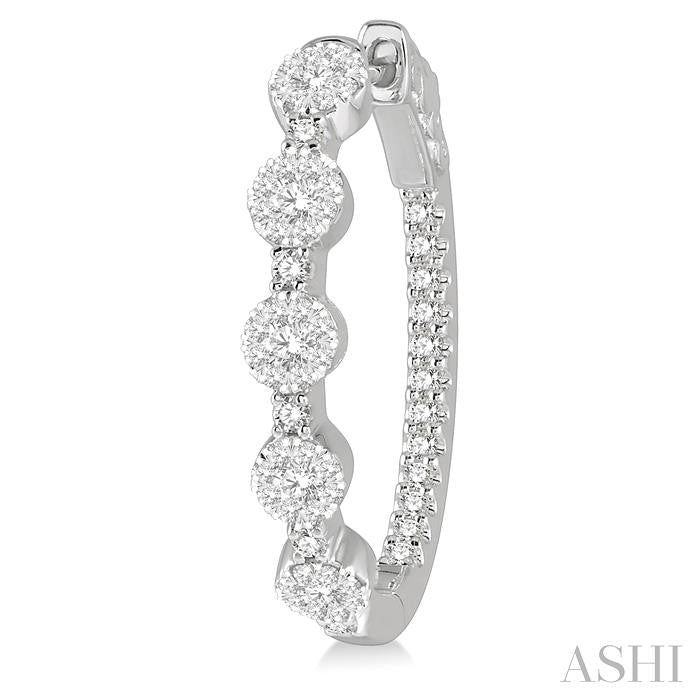 1 Ctw Circular Five Mount Lovebright Round Cut Diamond Hoop Earrings in 14K White Gold